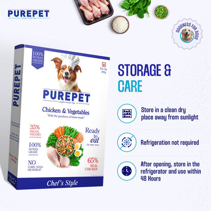 Purepet Fresh Dog Food 300g | Chicken & Vegetables for Adults & Puppies | High Protein, 65% Real Chicken, 35% Fruits & Veggies | No Preservatives | Ready to Serve | All Breeds | Single Meal Pack