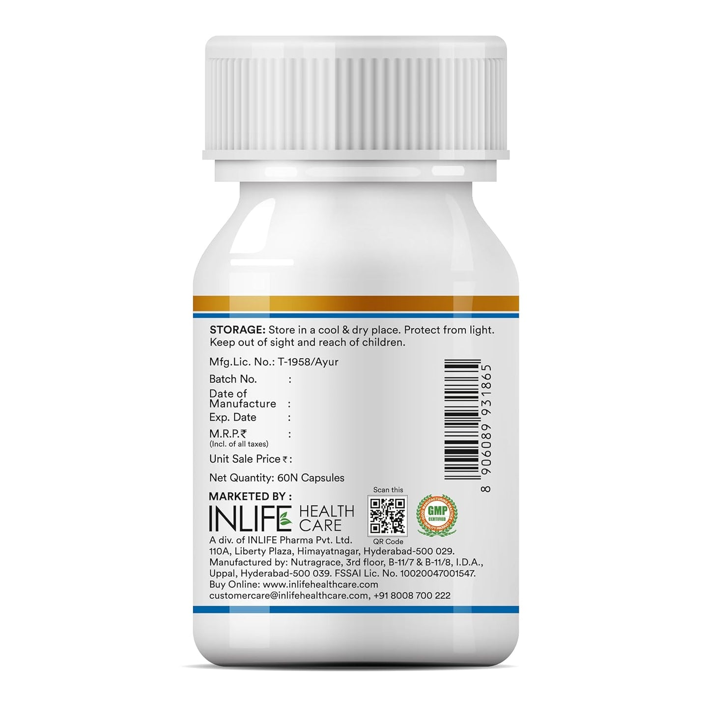 INLIFE Pure MCT Oil C8 C10 Keto Diet Friendly Advanced Products, Weight & Fat Management Food Supplement, 500mg - 60 Vegetarian Capsules (Pack of 1, 60, count)