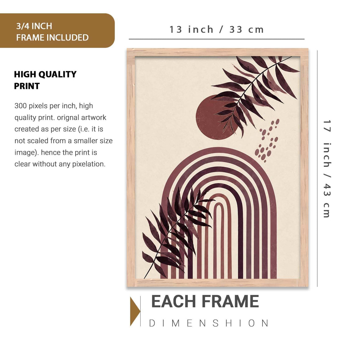 Wall Art Interior Decoration | Maximalist Aesthetic BOHO Paintings with Frame for Bedroom Living Room Hotel Home | Digital Reprint Set of 3 | 13X17 Inch