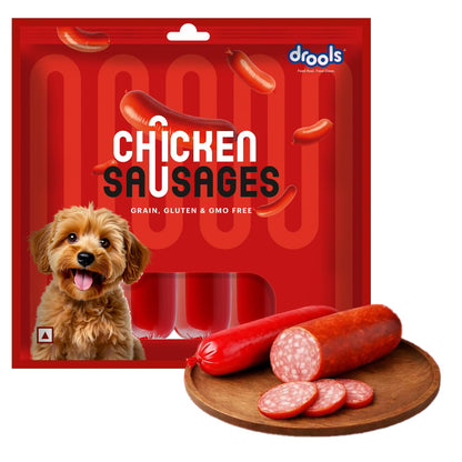 Drools Adult & Puppy Sausage for Dog, 450g | Chicken Flavour | High Protein | Treat & Food Topper | Grain Free | Best for Training & Bonding | No Preservatives