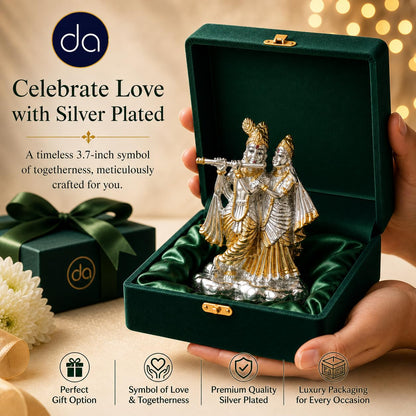 Silver & 24K Gold Plated Radha Krishna Idol for Gift 3.7 Inch | Radhe Krishna Murti for Wedding Gift, for Couple, House Warming Gifts, Pooja Room Decor