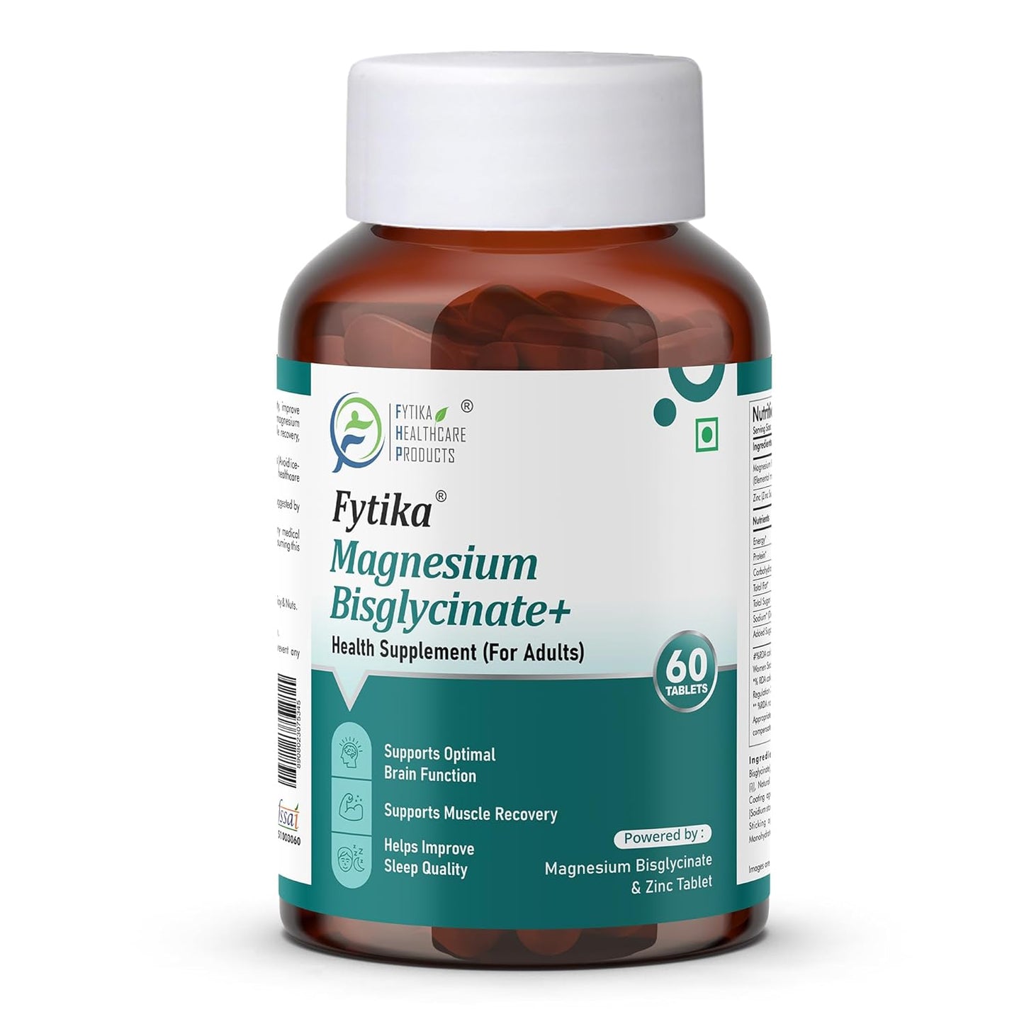 FYTIKA Magnesium Bisglycinate + | High Absorption Chelated Form| For Better Sleep, Stress Management, Muscle Recovery & Enhanced Workout | With Magnesium glycinate(as Bisglycinate) & Zinc | For Men & Women (PACK OF 1 – 60 TABS)