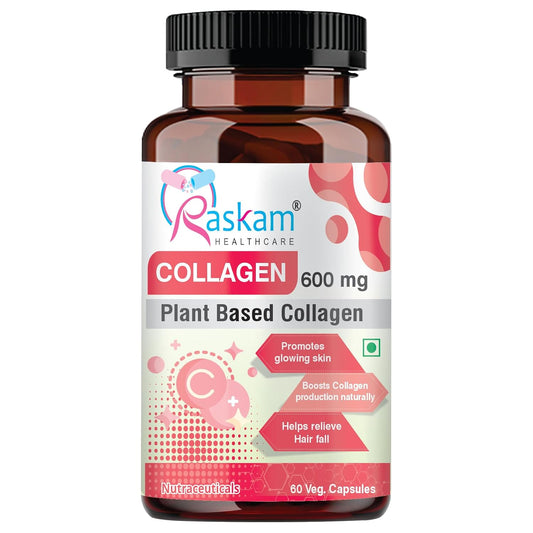 Bottle of Raskam Collagen supplement on a white background