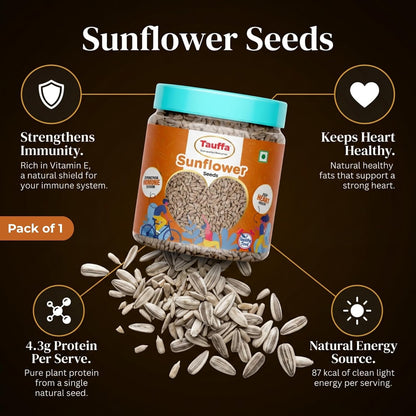 Tauffa Sunflower Seeds 250g | Roasted Healthy Snack | High Protein & Fiber Seeds | Gluten Free Superfood | Ready-to-Eat for Fitness, Diet & Everyday Snacking