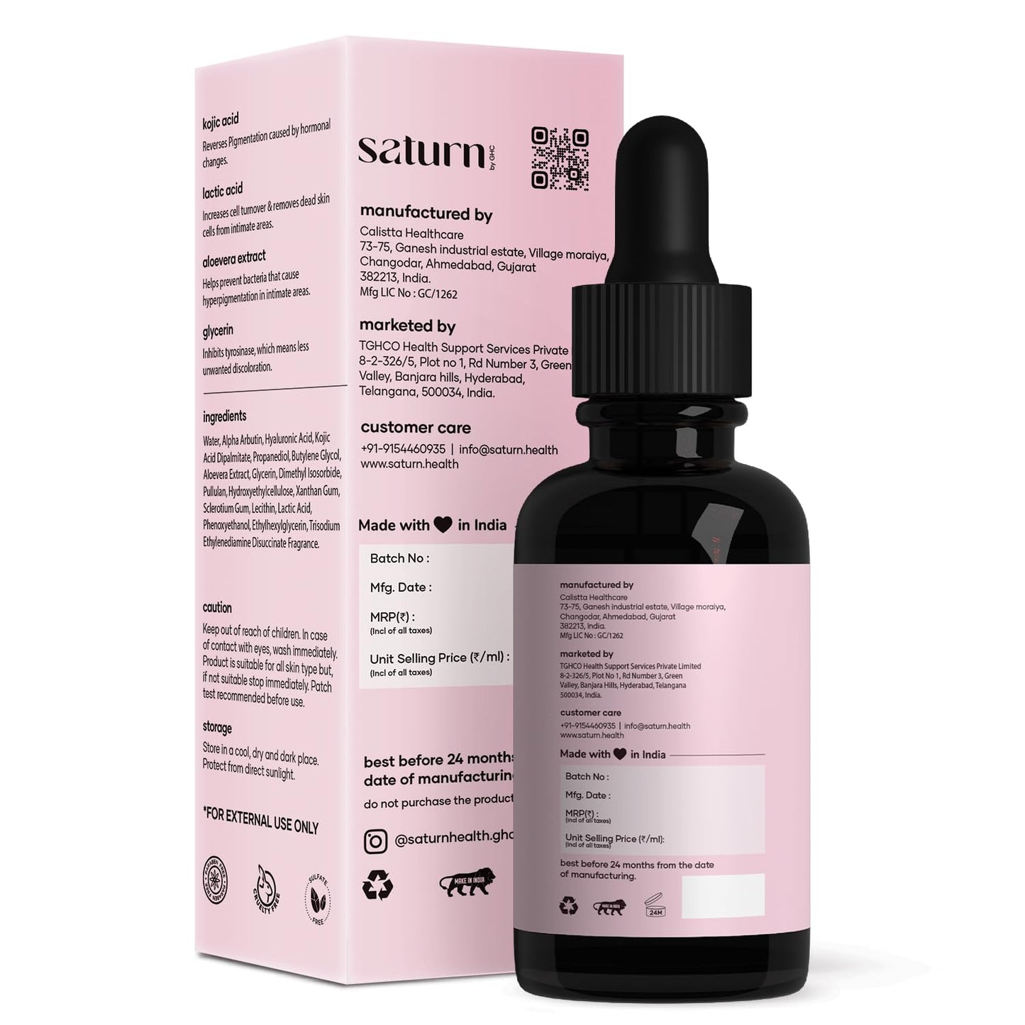 Saturn by GHC Intimate Depigmentation Serum Powered With Kojic Acid, Lactic Acid for Underarms, Thighs, Elbows, Back & Bum, 30ml