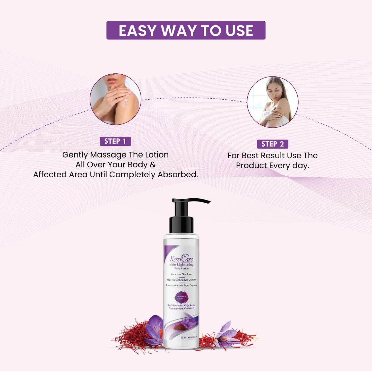 Kozicare Cream Saffron Body Lotion For All Skin Types | Shea Butter Body Lotion, Niacinamide & Kojic Acid Body Lotion | Reduce Dryness & Flakiness | Soft, Supple & Moisturize Skin - 200 Ml