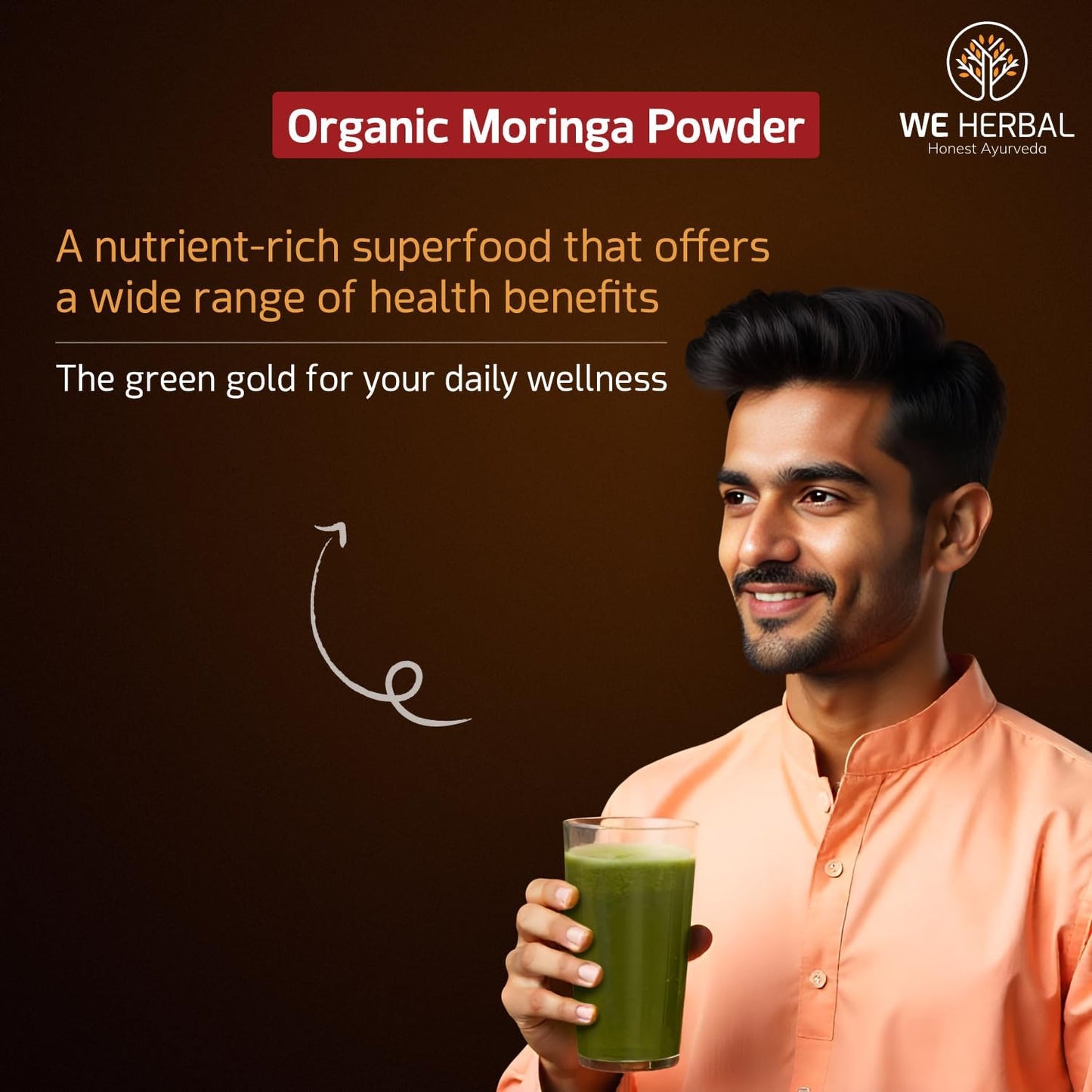 WE HERBAL Organic Moringa Powder, 100% Natural, Helps in Weight Loss, Reduces Bad Cholesterol, Rich in Vitamins, Minerals & Antioxidants, 50gms