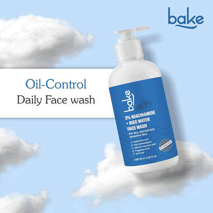 BAKE 3% Niacinamide Face Wash with Rice Water for Acne Marks, Scars & Dark Spots | Daily Anti Acne Face Wash | With Hyaluronic Acid - 100ml
