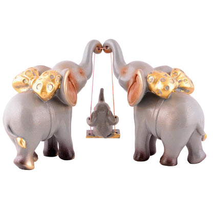 Decorative Elephant Family Showpiece Home & Office Decor(Grey)