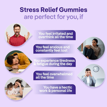 three60 STRESS RELIEF Gummies |Reduces Stress & Cortisol Levels |Helps in Anxiety Relief & Calms Mind |KSM-66® Ashwagandha, Safr’InsideTM (Saffron), Lavender|Non-Habit Forming|30 Stress Relief Gummies
