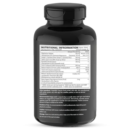 GREENDORSE FibroRelief Plus for Fibromyalgia relief, fatigue, inflammation, muscle cramps etc| 10 IN 1 formula with Magnesium malate, Curcumin, Boswellia, Alpha Lipoic acid, Acetyl-L-carnitine, CoQ10, Vitamins - 90 Veg Capsules