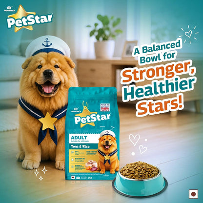 Petstar Adult Dry Dog Food 1 kg, Tuna & Rice Formula, High Protein, Easy Digestion, Immunity Support, No Artificial Flavours or Added Sugar