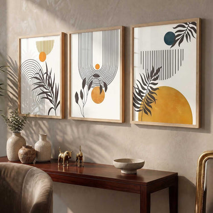 Boho Wall Art Home Decoration Paintings With Frame For Living Room Bed Room Hotel Wall Decor Digital Reprint Set of 3 (13X17 inch)
