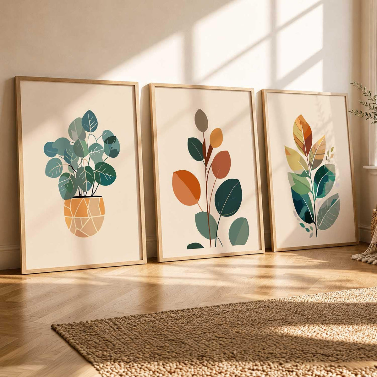 Boho Wall Art Home Decoration Paintings With Frame For Living Room Bed Room Hotel Wall Decor Digital Reprint Set of 3 (13X17 inch)