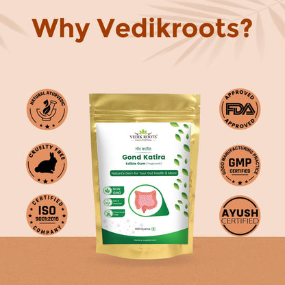Vedikroots Gond Katira 100g | Natural Body Cooling & Hydrating Superfood | Supports Digestion & Gut Health | Rich in Fiber & Nutrients | Perfect for Summer Drinks, Desserts & Ayurvedic Wellness