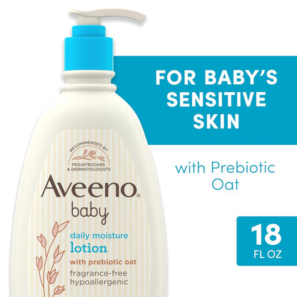 Aveeno Baby Daily Moisturizing Body Lotion | 24 Hour Protection for Sensitive Skin | Active Natural Oats Formula |Paraben Free, Fragrance Free | US Pediatrician Recommended, 532ml
