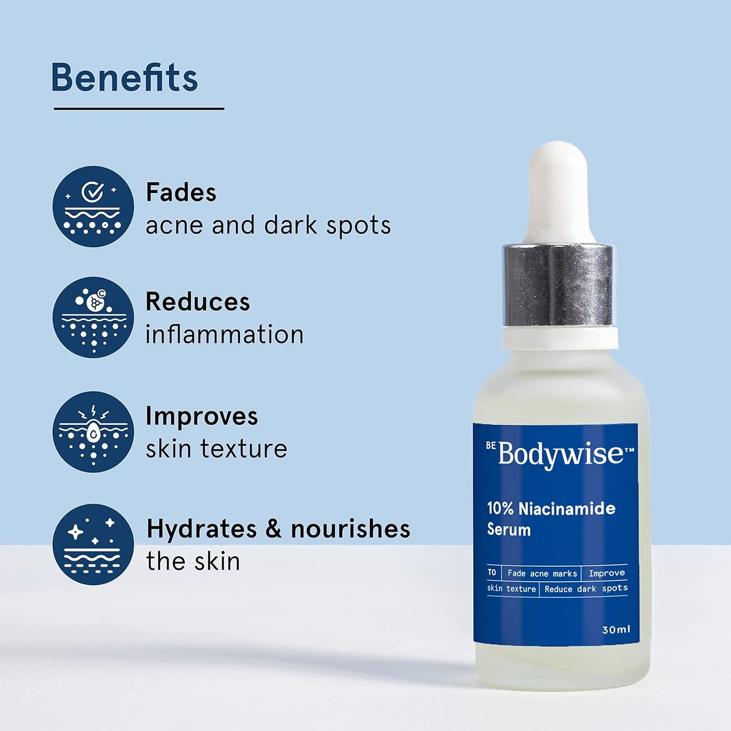 Be Bodywise 10% Niacinamide with 1% Zinc PCA for Acne & Dark Spots Fragrance-Free Made Safe Daily Anti Acne Face Serum for Acne Prone or Oily Skin (30ml)