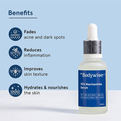 Be Bodywise 10% Niacinamide with 1% Zinc PCA for Acne & Dark Spots Fragrance-Free Made Safe Daily Anti Acne Face Serum for Acne Prone or Oily Skin (30ml)