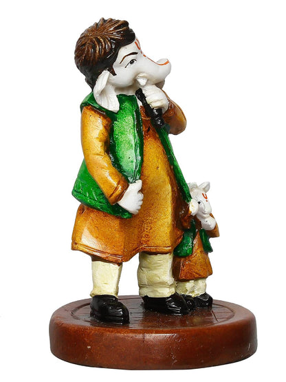 Handcrafted Polyresin Lord Ganesha Idol Singing With Mushak Statue Decorative Showpiece Perfect For Music Lovers, Home Decor, Living Room, Office Desk, Pooja Room- Gift For Hindu Festivals