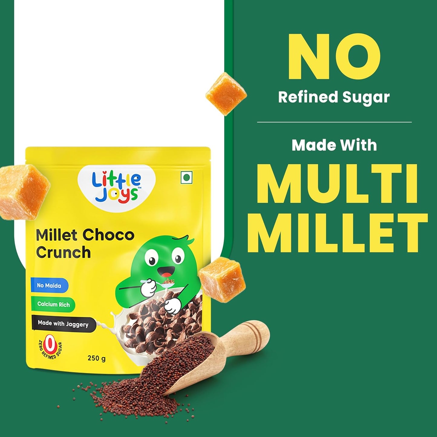 Little Joys Millet Choco Crunch | Healthy Breakfast Cereal for Kids | Made with Ragi, Jowar, Foxtail & Red Rice | No Maida, No Refined Sugar | Sweetened with Jaggery | 250gm