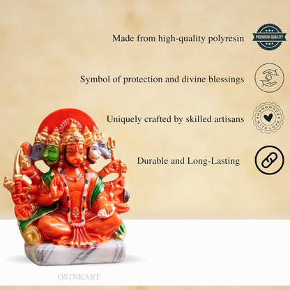 Resin Hanuman Ji Murti Panchmukhi Hanuman For Door Entrance Temple Home & Office Decor Living Room Decoration Gift For New House Warming Ceramony Balaji Idol Evil Eye 6.3 cm Orange