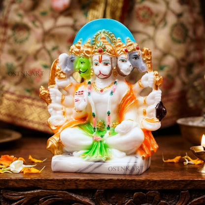 Panchmukhi Hanuman Murti 6 inch Marble Dust Multicolour God Idol for Home Decor, Pooja Room,Temple,Vastu Statue,Gifting