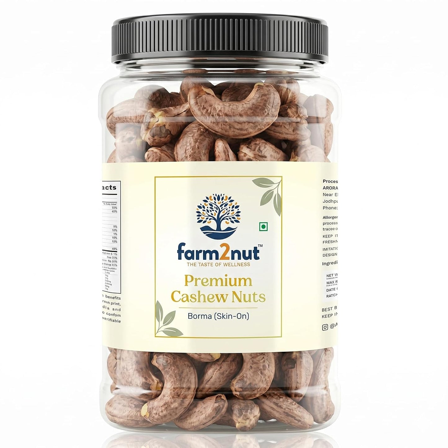 farm2nut Premium Borma Cashews/Skin Cashew Nuts Natural Unpeeled Whole Kaju Packed in Reusable Jar. Goa cashew nuts