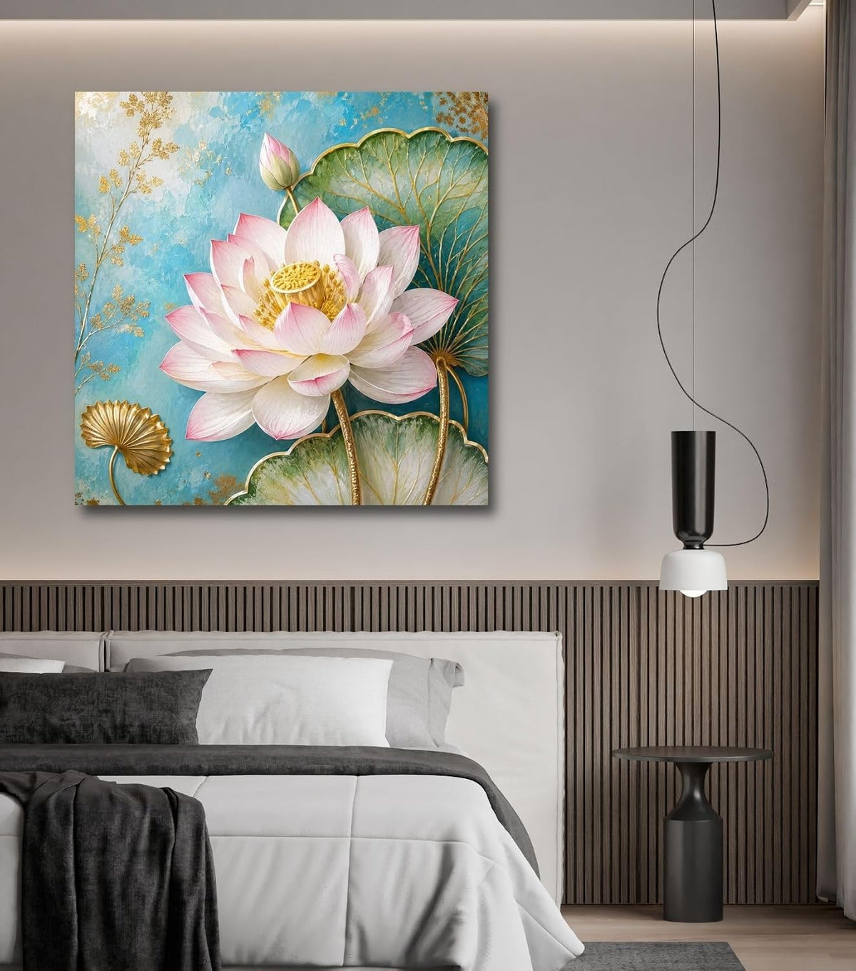 Lotus Flower Painting for Wall Vastu (15+ DESIGNS) Framed Lotus Canvas Painting for Living Room, Bedroom | Nature Floral Wall Art with Multiple Design Variations (3D View Pink Lotus, 18x18 Inch, Framed)