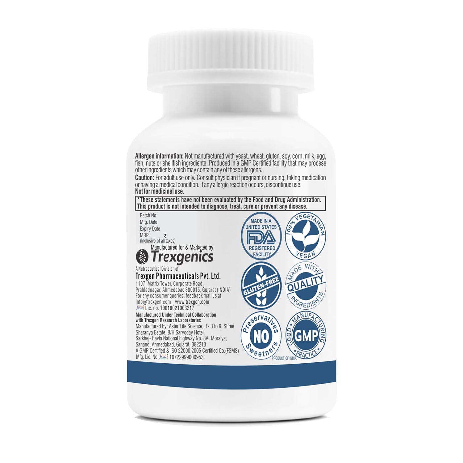 Trexenetics supplement bottle with label on a white background