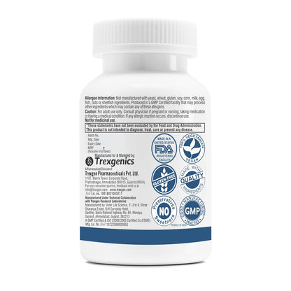 Trexenetics supplement bottle with label on a white background