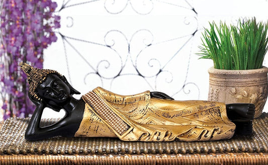 Polyresin Lord Buddha Idol (33.01 cm x 10.16 cm x 10.16 cm, Golden and Black)