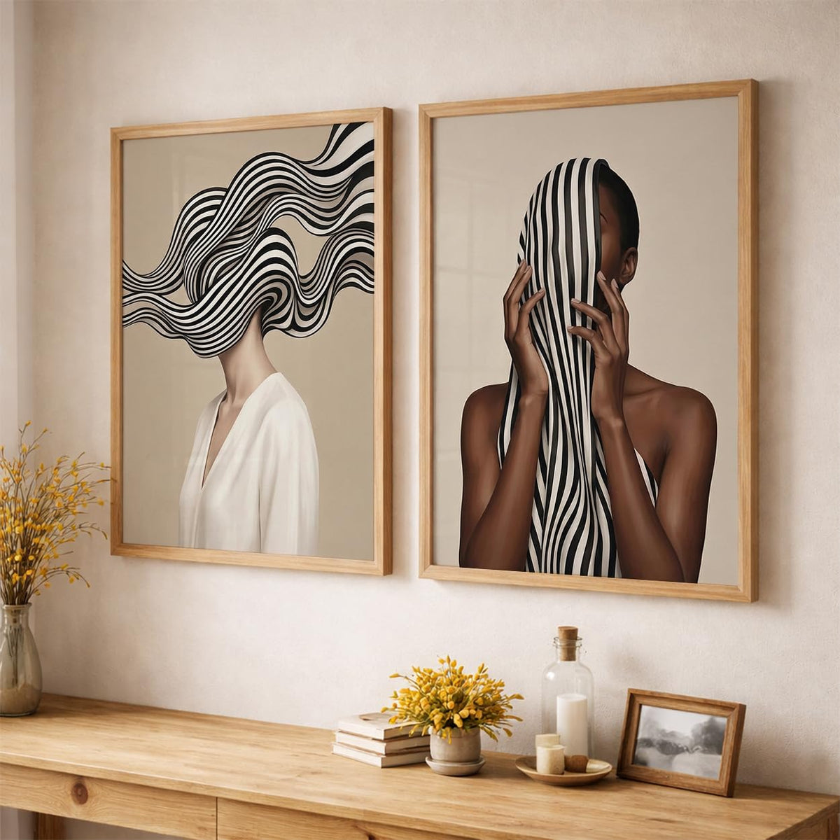 Modern Art Wall Painting Set of 2 for Living Room | Premium HD Printed Wall Frames for Bedroom, Office & Home Decor | Minimalist Contemporary Wall Art (Ready to Hang) (M.9, 13x19 inches)