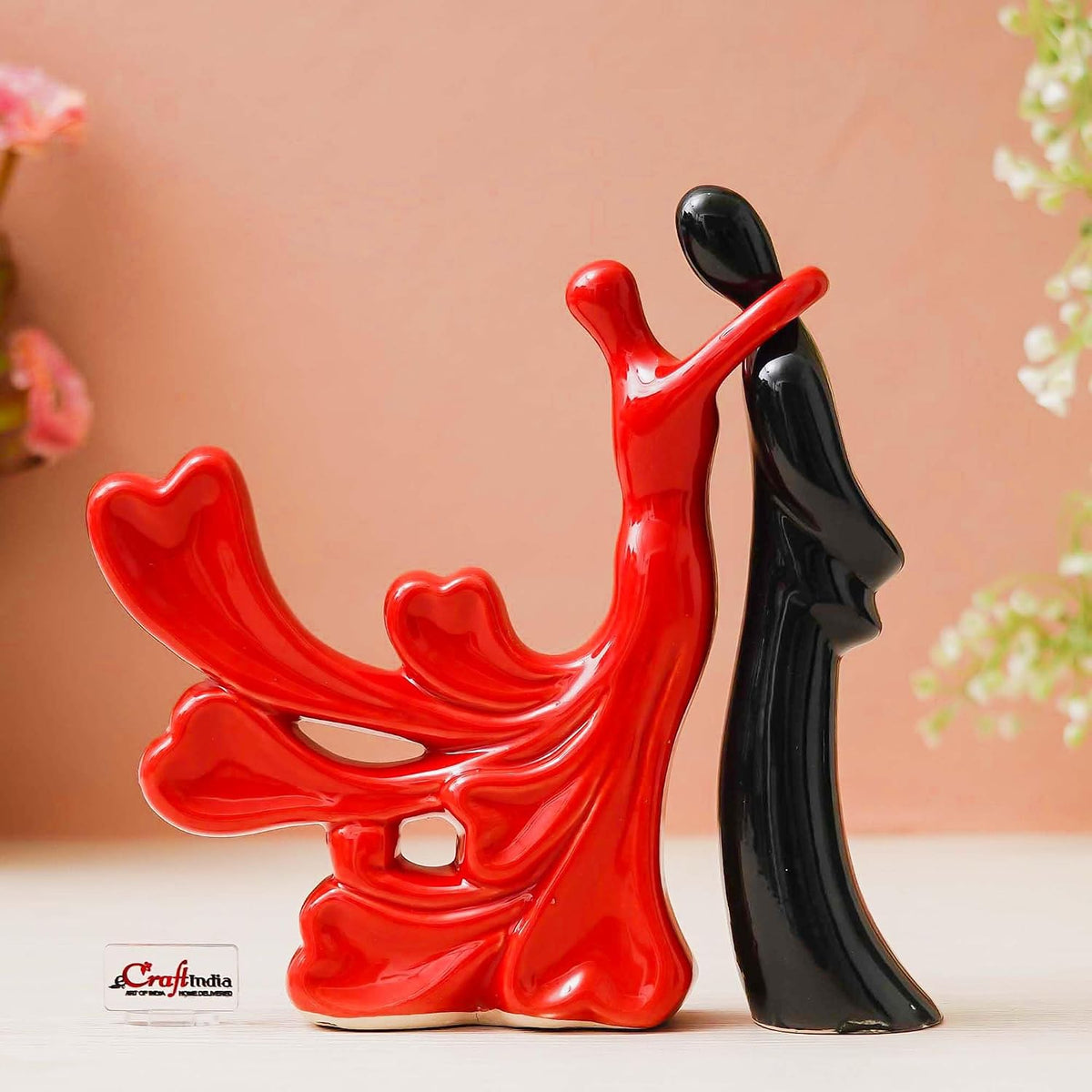eCraftIndia Romantic Hugging Couple Showpiece(Resin, Red Black)|Decorative Loving Couple Statue|Home Decor Items for Living Room Bedroom Hall Office Desk| Gifts for Anniversary Valentines Day Birthday