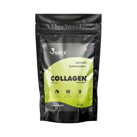 3 GUYS Unflavoured Collagen Peptides Powder (450g) | Type I & II Dietary Supplement for Glowing Skin, Healthy Hair & Strong Joints | Support Your Body's Natural Vitality & Embrace Graceful Aging | For Men & Women