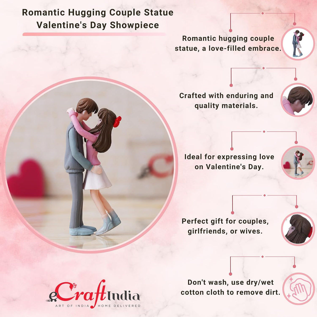 eCraftIndia Valentine Gift for Girlfriend Boyfriend Romantic Hugging Couple Statue Decorative Showpiece (Resin) Valentines Gift for Husband Wife Her Him Valentine Day Decoration Items
