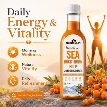Nutrasium Himalayan Sea Buckthorn Berry Juice - 300 ml - Natural Source of Vitamin C, Omega 3 6 7 9, Antioxidants for Immunity, Skin Glow & Gut Health - 50 Glasses (300ml)