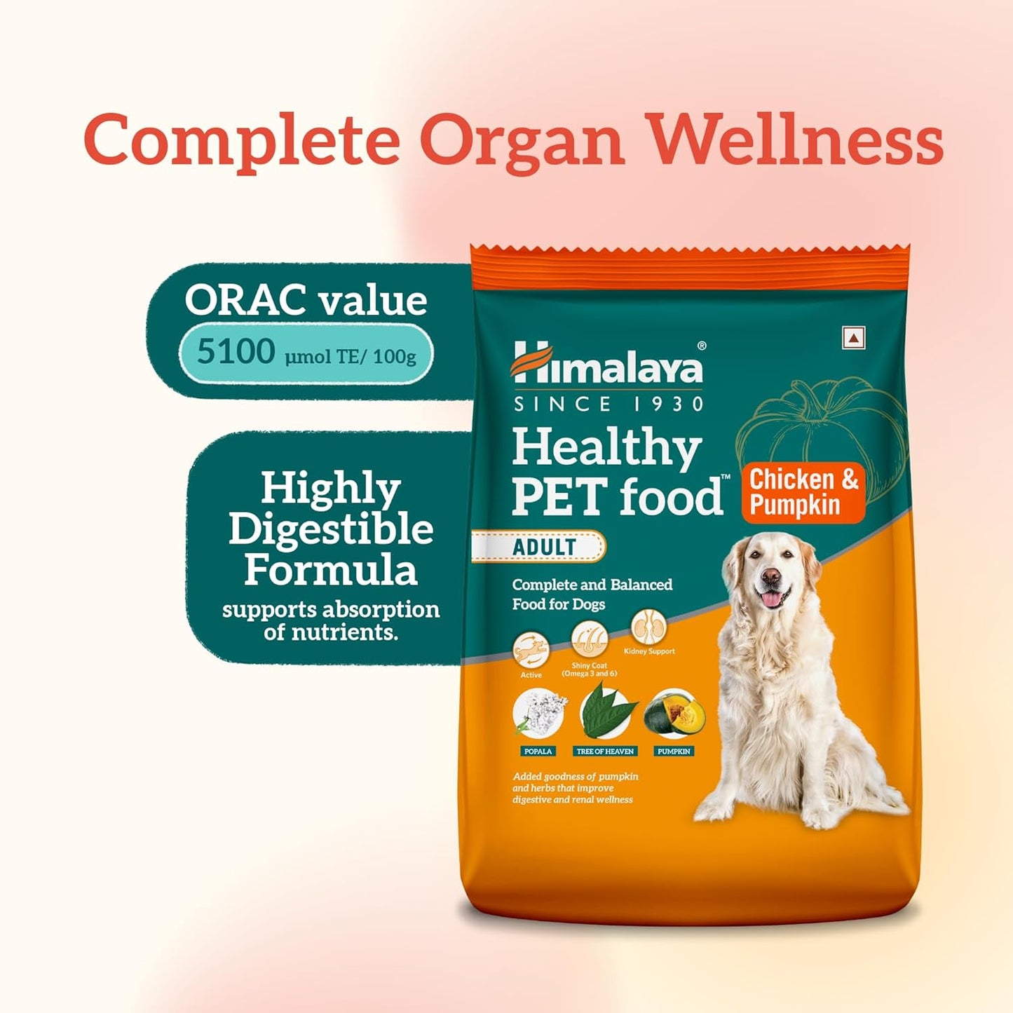 Himalaya Healthy PET Food for Adult Dogs | Chicken & Pumpkin | 1.2kg | Complete & Balanced Nutrition with Mountain Knot Grass, Tree of Heaven, Guduchi & Pumpkin