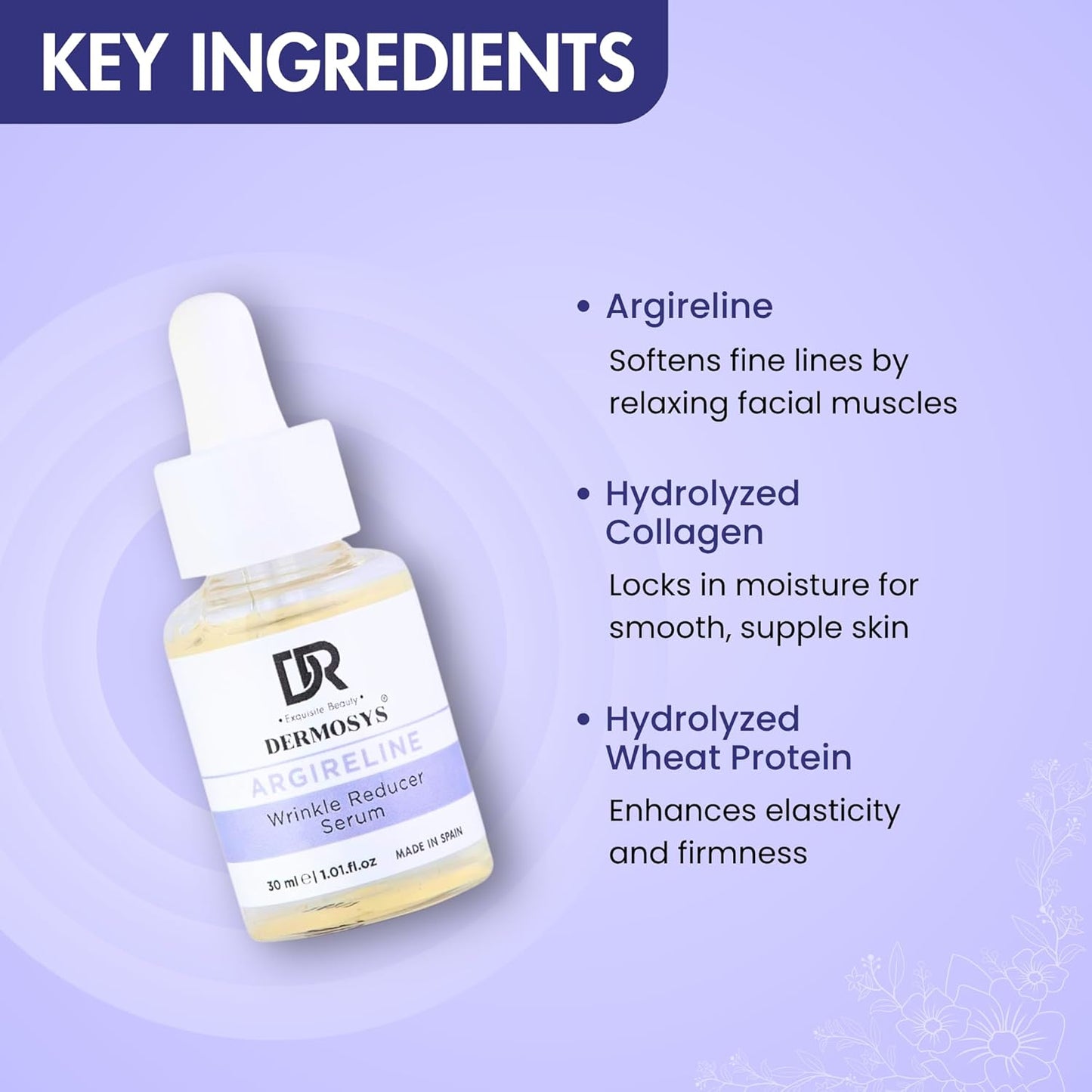 DERMOSYS Argireline Wrinkle Reducer Serum | With Collagen & Hydrolyzed Wheat Protein | Hydrating & Anti-Aging | Daily Use Serum | For All Skin Types - 30ml