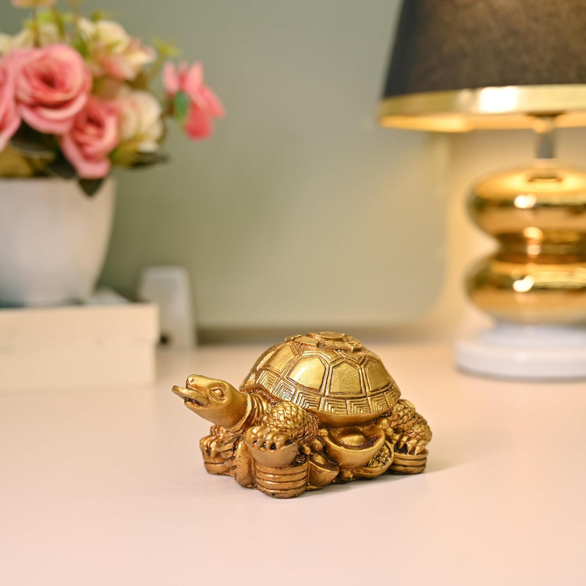 Vastu Item | Feng Shui Golden Turtle with Coins | Good Luck Symbol for Wealth, Health & Stability | Ideal for Home, Office, Pooja Room & Mothers Day Gifting