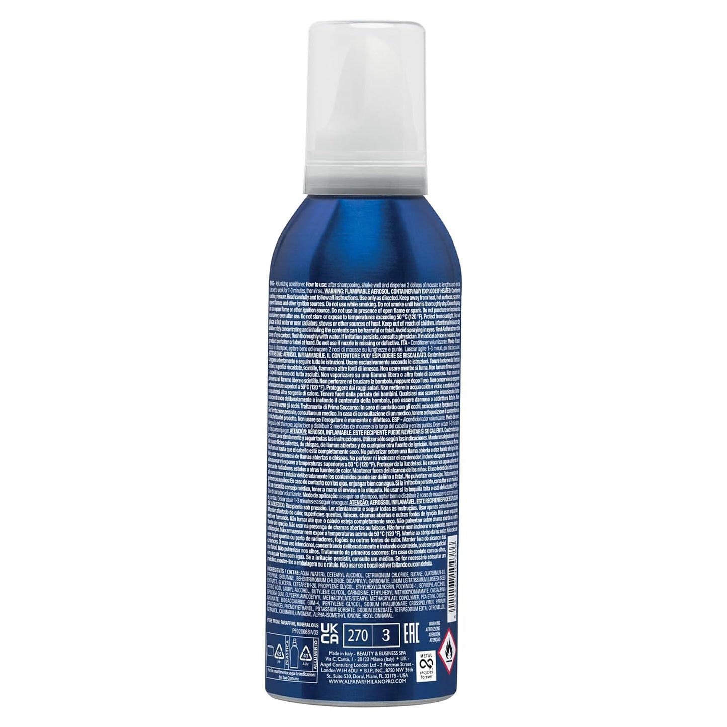 Alfaparf Milano Semi Di Lino Volume Mousse Conditioner for Fine Hair - Anti Frizz Hair Conditioner to Add Volume Body - Hair Thickening Foam - Sulfate Free Professional Salon Quality (6.76 Fl Oz).