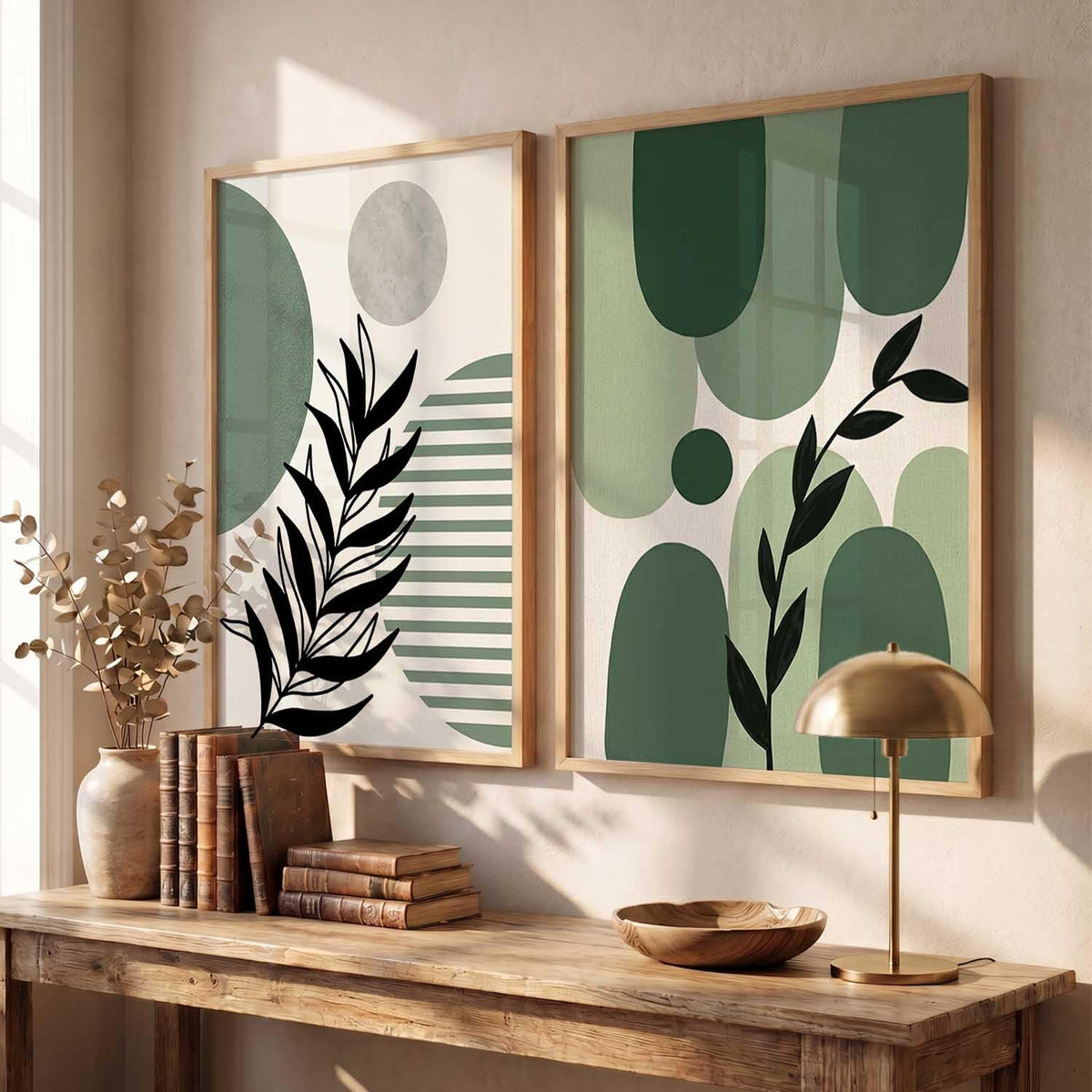 Aesthetic Floral Art Home Decoration | Boho Floral Paintings With Frame For Living Room Bed Room Hotel Wall Decor Digital Reprint Set of 2 (13X17 inch)
