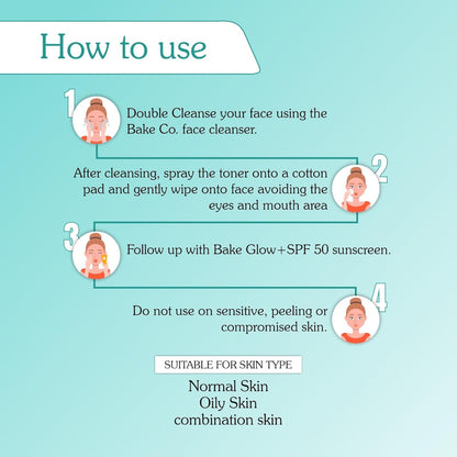 BAKE 5% Glycolic Acid Toner with Hyaluronic Acid for Pigmentation, Tan Removal & Pore Tightening | For Combination skin, Oily, Acne Prone skin | Glowing & Brightening Skin | 100ml