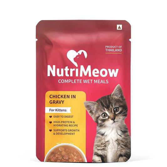 NutriMeow Chicken in Gravy Wet Kitten Food - 80gm | Protein-Packed, Healthy & Tasty Cat Pouch | Complete & Balanced Nutrition for Growing Kittens | Suitable for Persian & All Cat Breeds