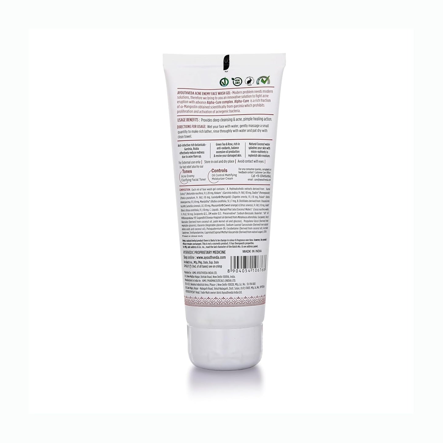 Ayouthveda Acne Enemy Face Wash Gel for Oily Skin | Acne & Pimple Control | Deep-Cleansing, Oil-Balancing & Pore-Purifying | Sulphate-Free Formula with Alpha-CURe Complex (α-Mangostin) & Garcinia | 100ml (Pack of 1)