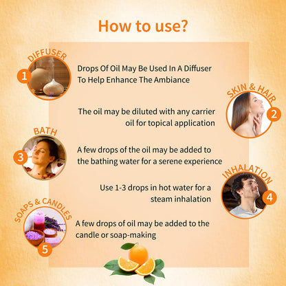 Ayouthveda Orange Essential Oil for Skin & Hair | Aromatherapy Kit for Stress Relief & Relaxation | 100% Pure & Natural Therapeutic Grade |Can Be Used as Air purifier (Pack Of 1; 15ml)