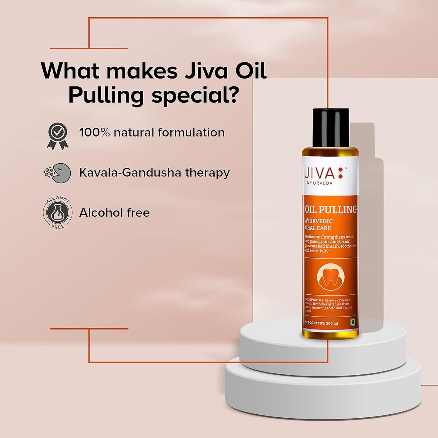 Jiva Oil Pulling 200ml | Ayurvedic Oil For Oil Pulling Deep Cleanses Mouth, Removes Toxins | Prevent Bad Breath, Alleviates Toothache & Sensitivity