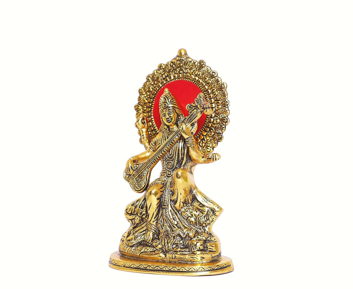 Gold Plated Maa Saraswati Metal Idol Showpiece | Puja Mandir | Decoration Room