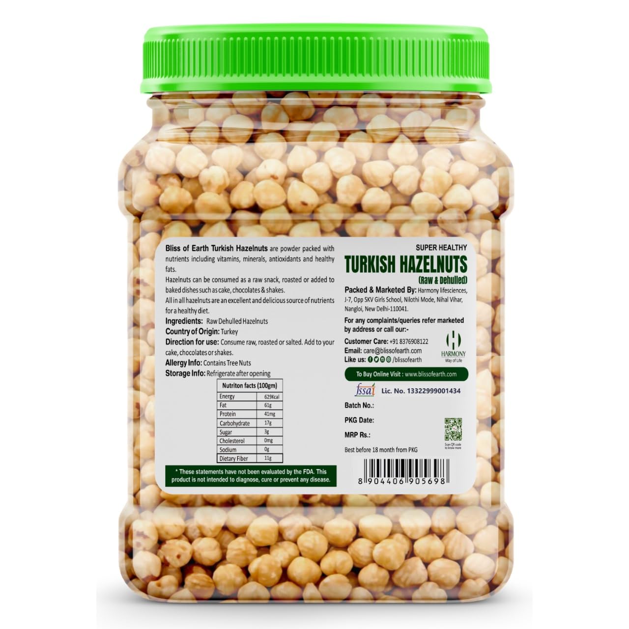 Bliss of Earth 500gm Turkish Hazelnuts For Eating, Raw & Dehulled For Making Chocolate Spread, Healthy & Tasty Dry Fruits