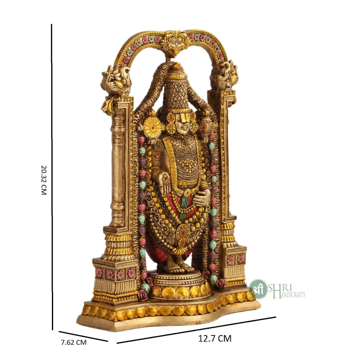 Tirupati Balaji Fine Metal Finish Idol Decorative Showpiece Handcrafted Tirupati Balaji Murti for Home Office and Gifting Purpose Sculpture, Golden, Pack of 1