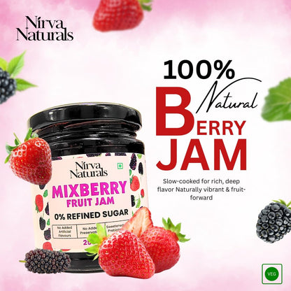 Nirva Naturals No Sugar Mixed Berry Fruit Jam | 100% Pure & Natural | Healthy Jam for Kids & Adults | No Added Flavours & Preservatives | Good for Gut Health | Pack of 1| 250g
